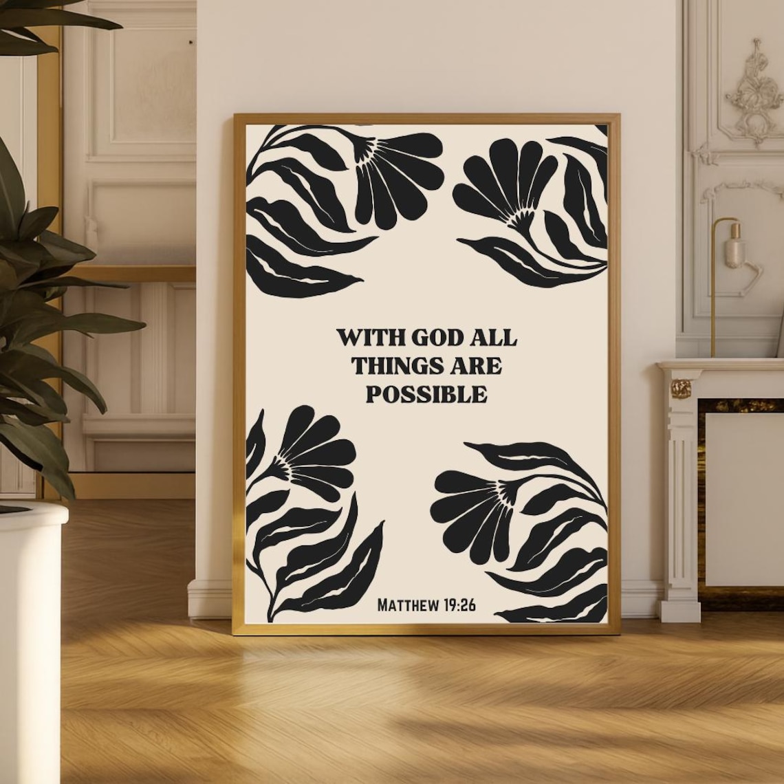 Matthew 1926 Bible Verse With God All Things Are Possible Christian Wall Art Modern Faith Decor