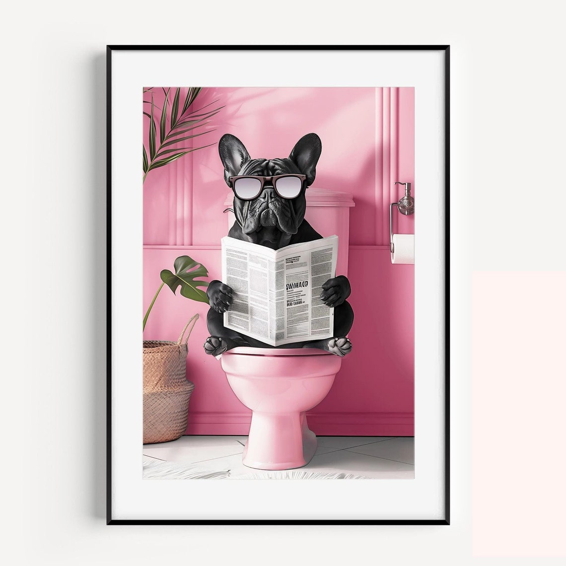 Bathroom Blue French Bulldog Reading On Toilet Print Funny Bathroom Decor Toilet Wall Art Funny Dog Print Bathroom Wall Art Dog On Toilet