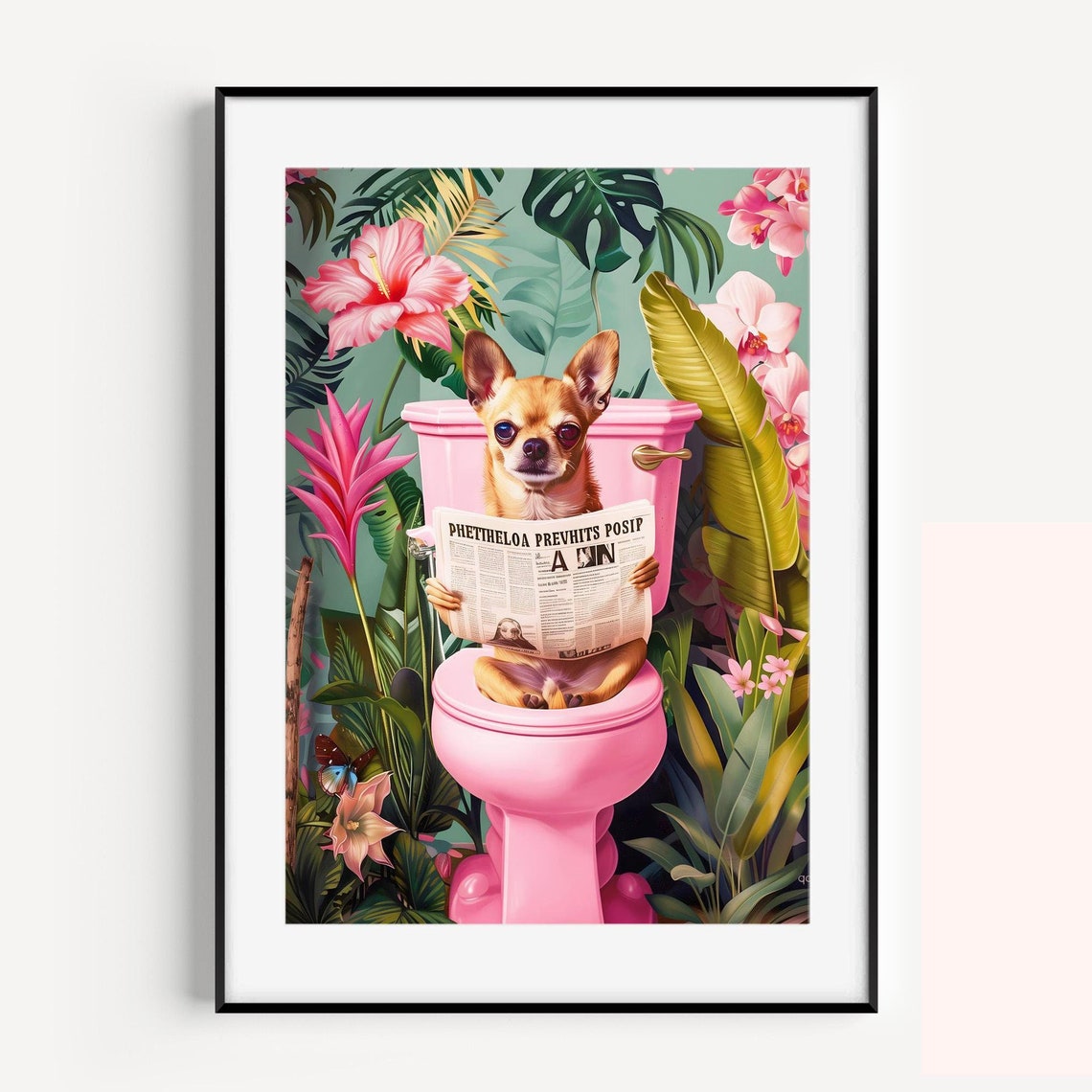 Golden Chihuahua On Toilet Bathroom Print Funny Dog Print Funny Bathroom Signs Toilet Wall Art Bathroom Wall Art Dog On Toilet Toilet Humor