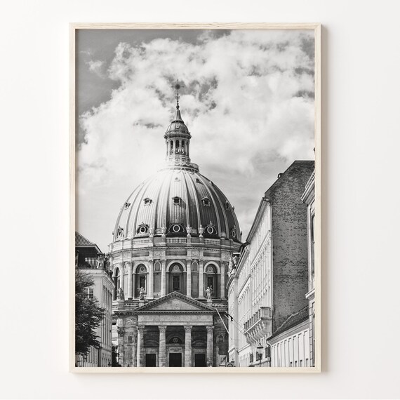 Copenhagen Denmark Marble Church Grand Dome Black and White Poster