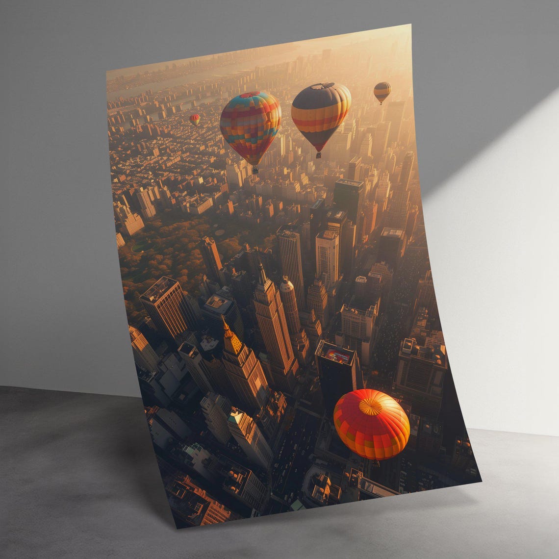 Hot Air Balloons Over New York City Skyline Golden Hour Poster - Image 3