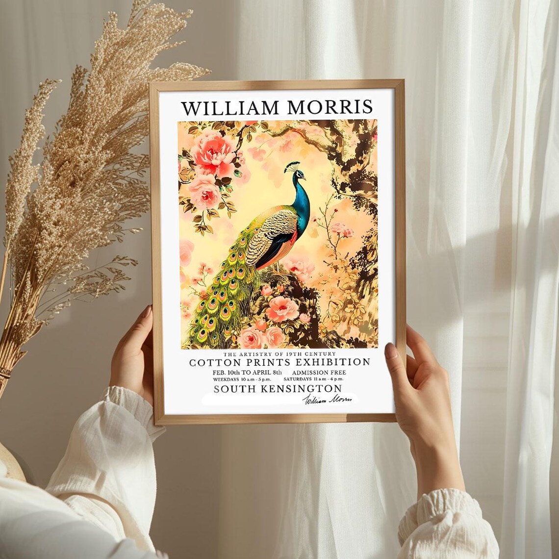 William Morris Peacock Roses Chinoiserie Cotton Prints Exhibition Poster - Image 3