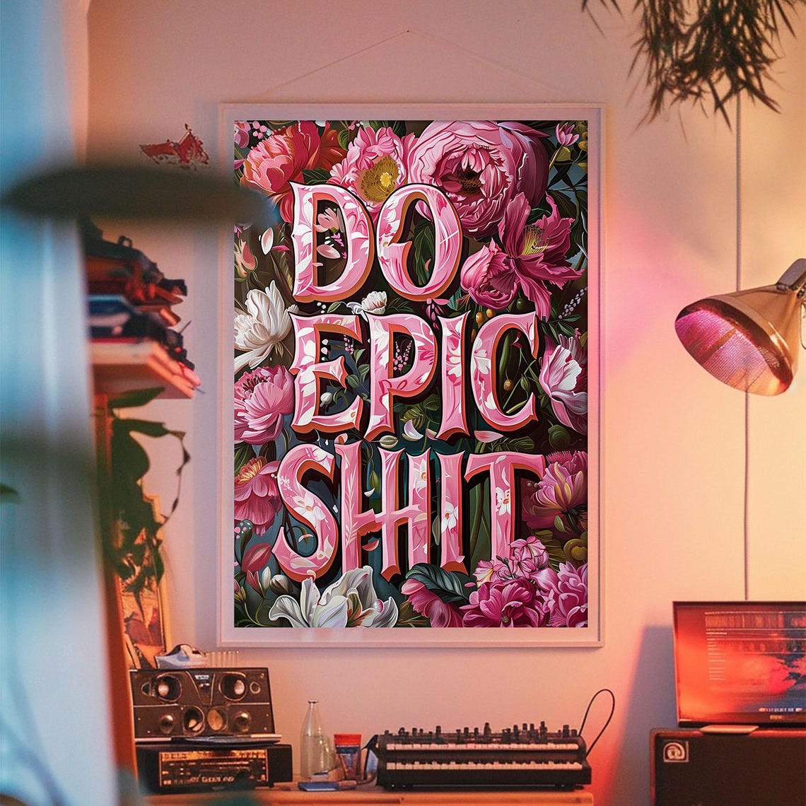 Bold Do Epic Shit Pink Floral Motivational Typography Poster - Image 2