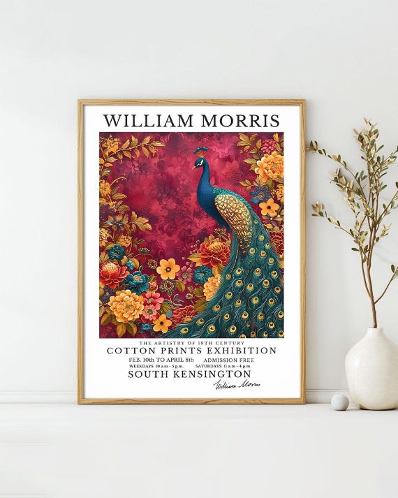 William Morris Posters Peacock On Red Background Art Print Vintage Exhibition Wall Deco William Morris Exhibition Poster