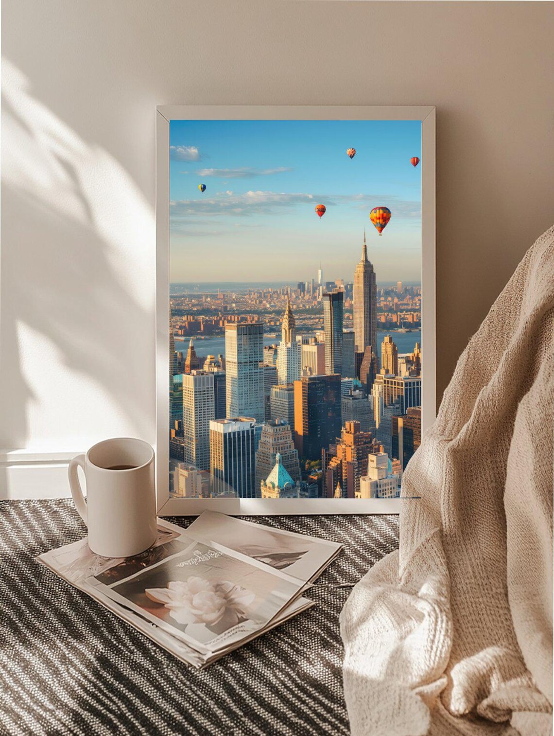 New York City Skyline With Colorful Hot Air Balloons Photo Poster - Image 2