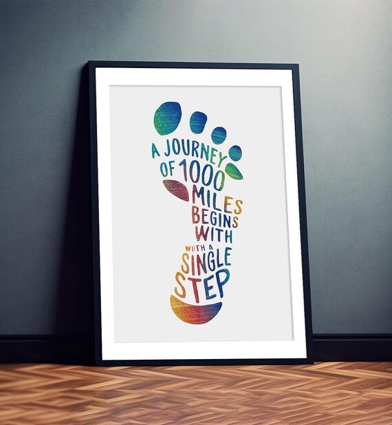 A Journey Of 1000 Miles Poster Saying As Motivation Wall Art For Home And Business Unique Design Quote Poster