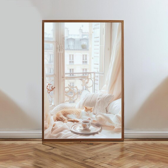 Sleeping Ginger Cat On Paris Windowsill With Coffee Cozy Poster