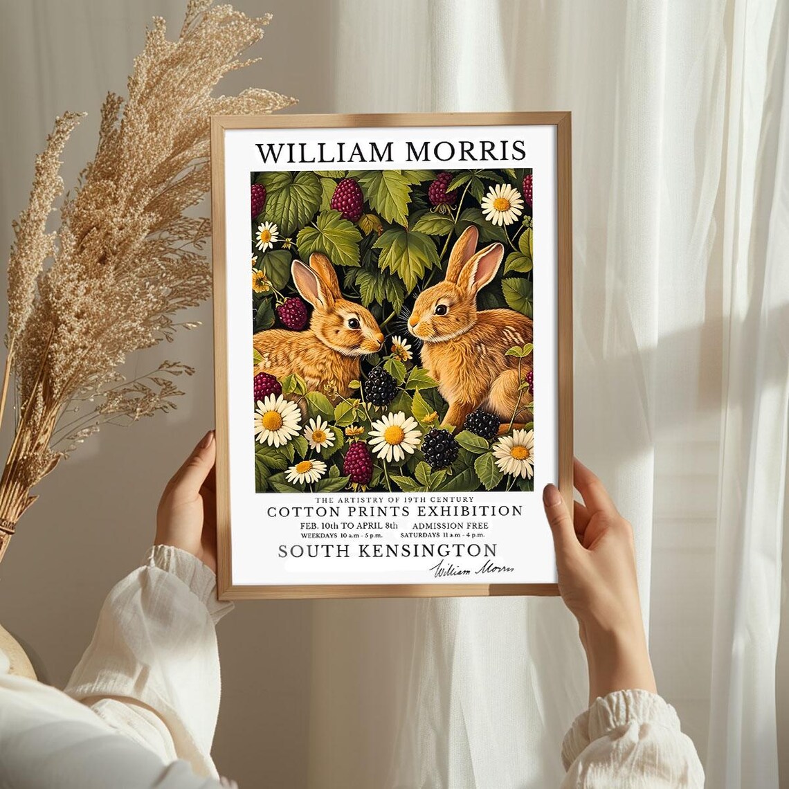 William Morris Two Rabbits Berries Daisies Cotton Prints Exhibition Poster - Image 3