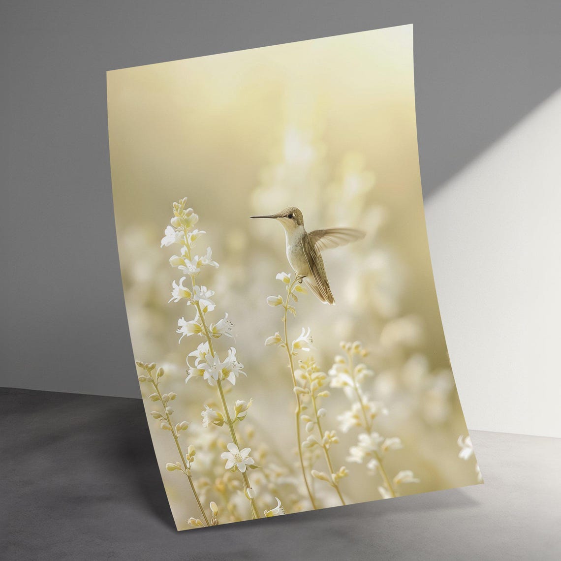 Hummingbird White Wildflowers Golden Morning Light Nature Poster - Image 3