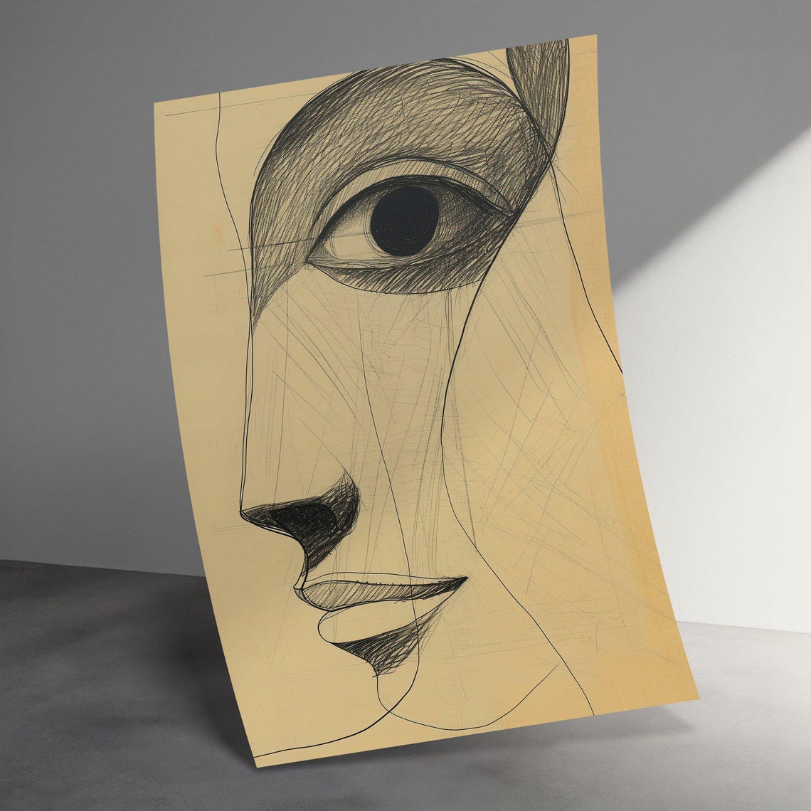 Abstract Cubist Woman Face Line Drawing Minimalist Art Poster - Image 3