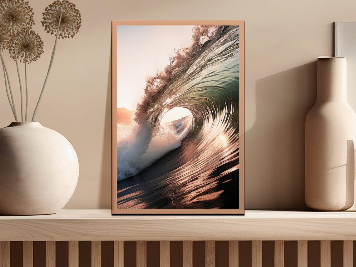Epic Golden Sunset Ocean Wave Barrel Powerful Surf Moment Poster - Image 2