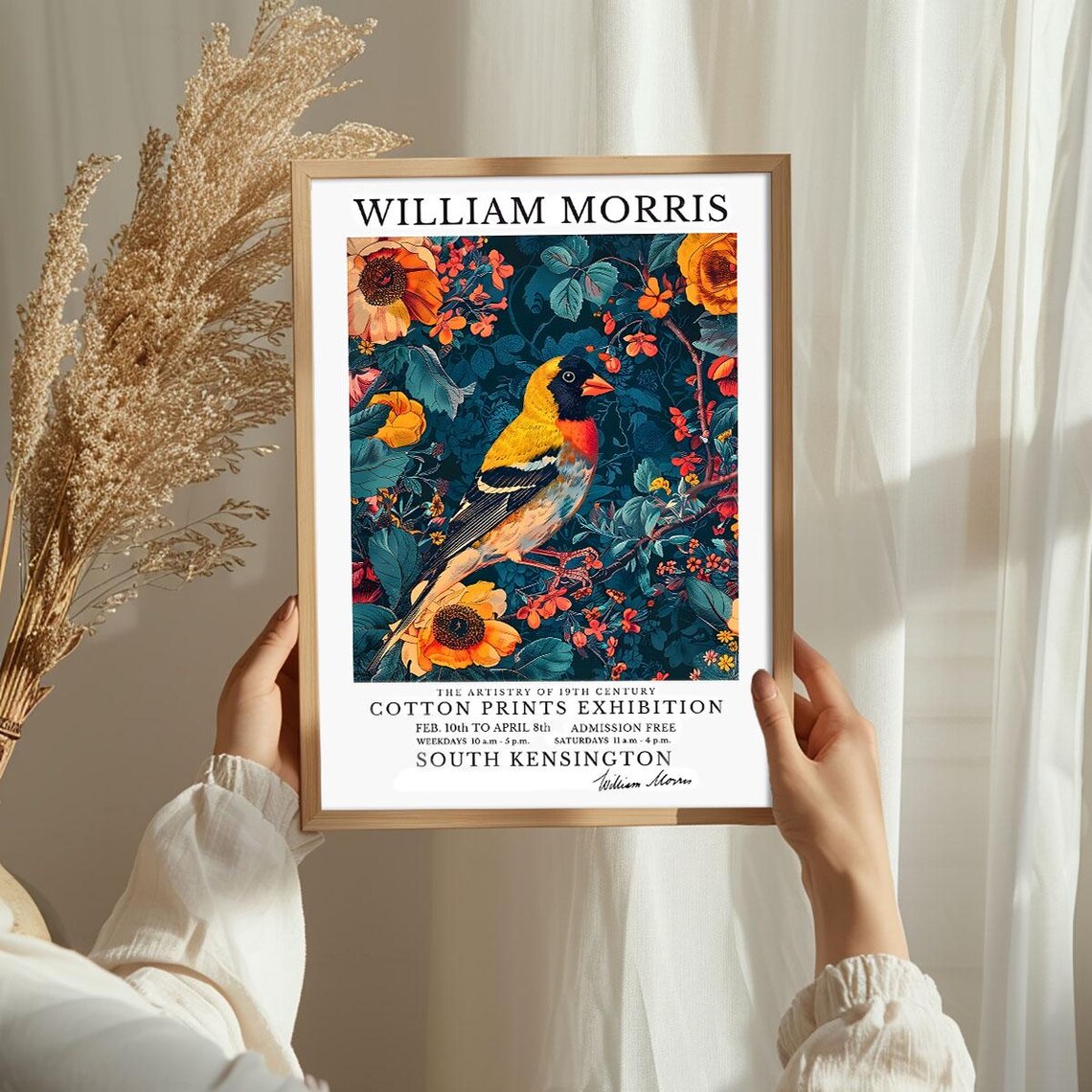 William Morris Yellow Bird Floral Cotton Prints Exhibition Art Poster - Image 3
