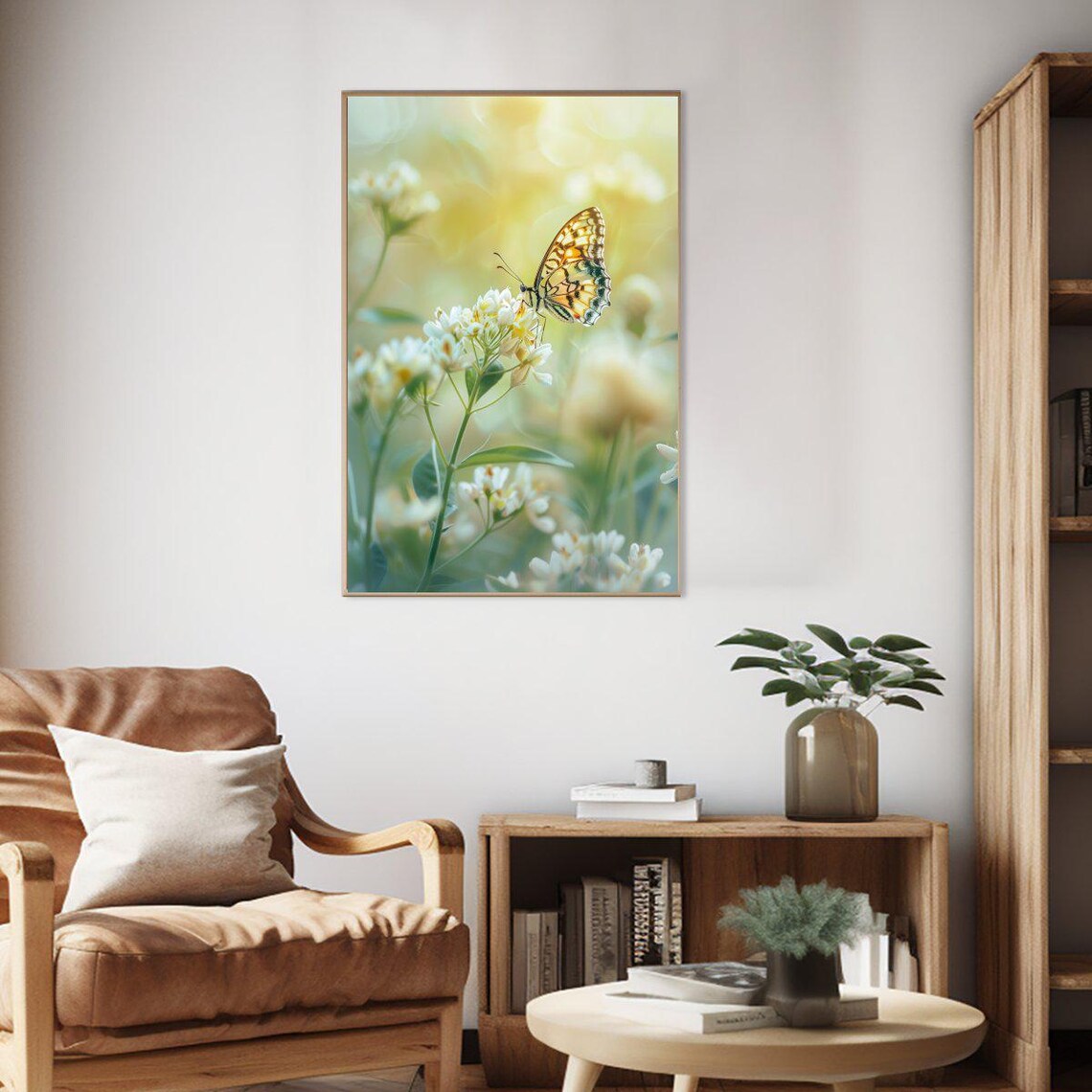 Soft Golden Butterfly On White Blossoms Sunny Garden Nature Poster - Image 2