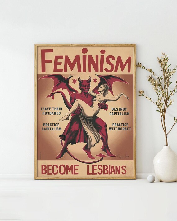 Feminism Demonized Art Poster Vintage Upcycled Wall Art Funny Sayings Wall Decor Unique Design Surreal Collage