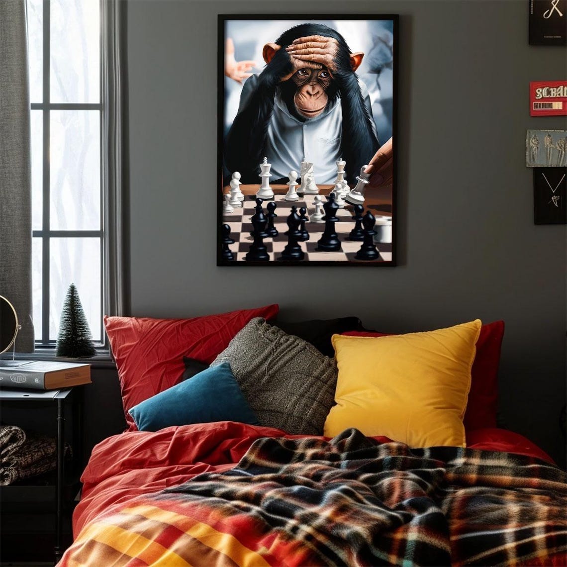 Strategic Chimp Chimpanzee Playing Chess Funny Animal Art Poster - Image 2