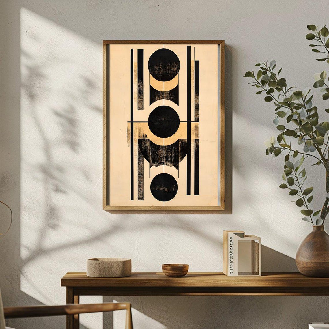 Black Geometric Circles Mid Century Modern Abstract Art Poster - Image 3