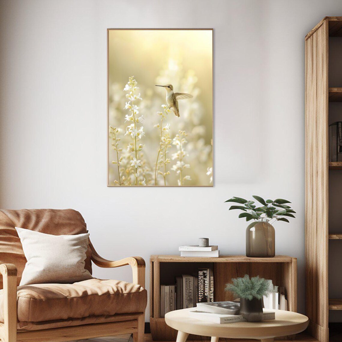 Hummingbird White Wildflowers Golden Morning Light Nature Poster - Image 2