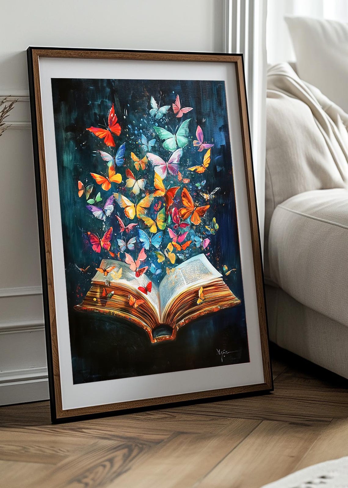 Open Book Butterflies Flying Colorful Whimsical Reading Art Poster - Image 3