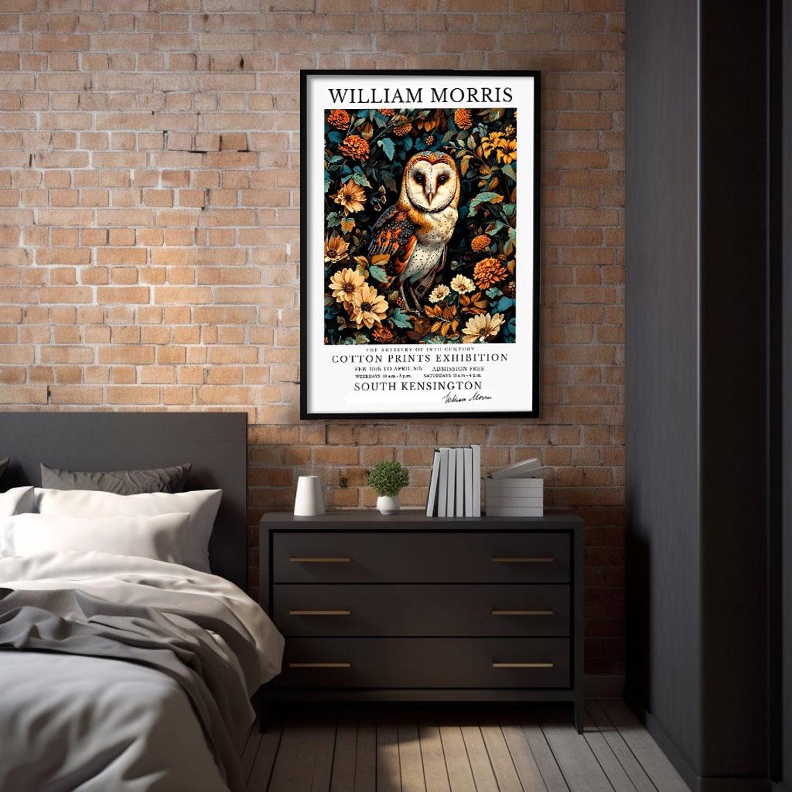 William Morris Barn Owl Floral Night Cotton Prints Exhibition Poster - Image 2
