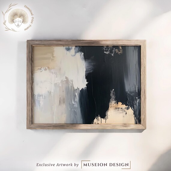 Minimalist Abstract Art Print Black And White Brushstrokes