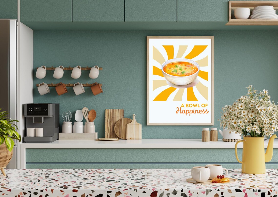 A Bowl Of Happiness Cozy Retro Soup Illustration Kitchen Poster - Image 2