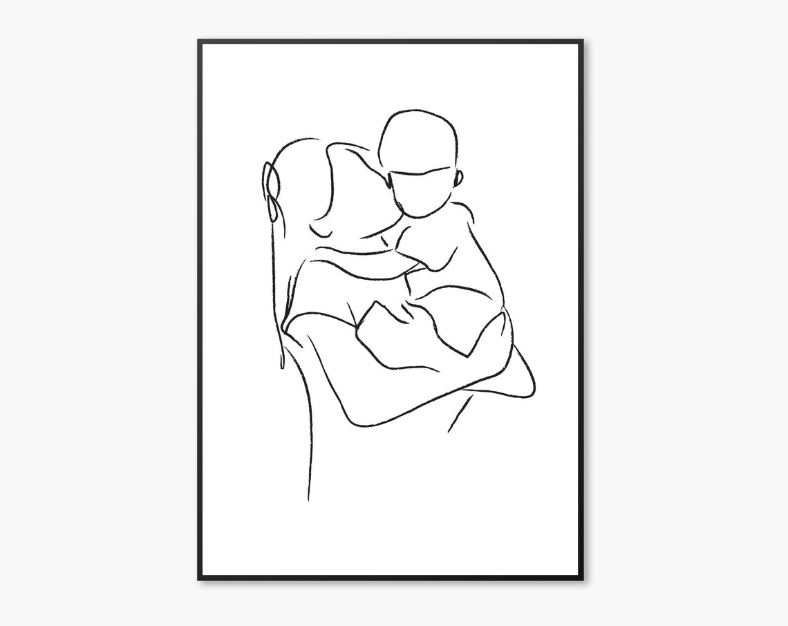 Mother And Son Print Charcoal Print Black And White Art Gifts For Mom Mum Family Print New Mum New Baby Gift Love Art Wall Art