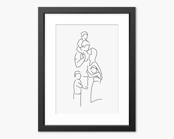 Family Line Art Family Portrait Family Gift Line Art Line Drawing Gift For Mom Mum Love Print Family Illustration Family Drawing