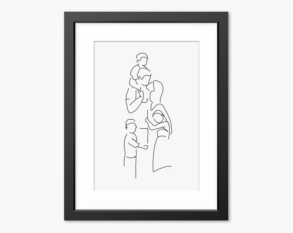 Family Line Art Family Portrait Family Gift Line Art Line Drawing Gift For Mom Mum Love Print Family Illustration Family Drawing