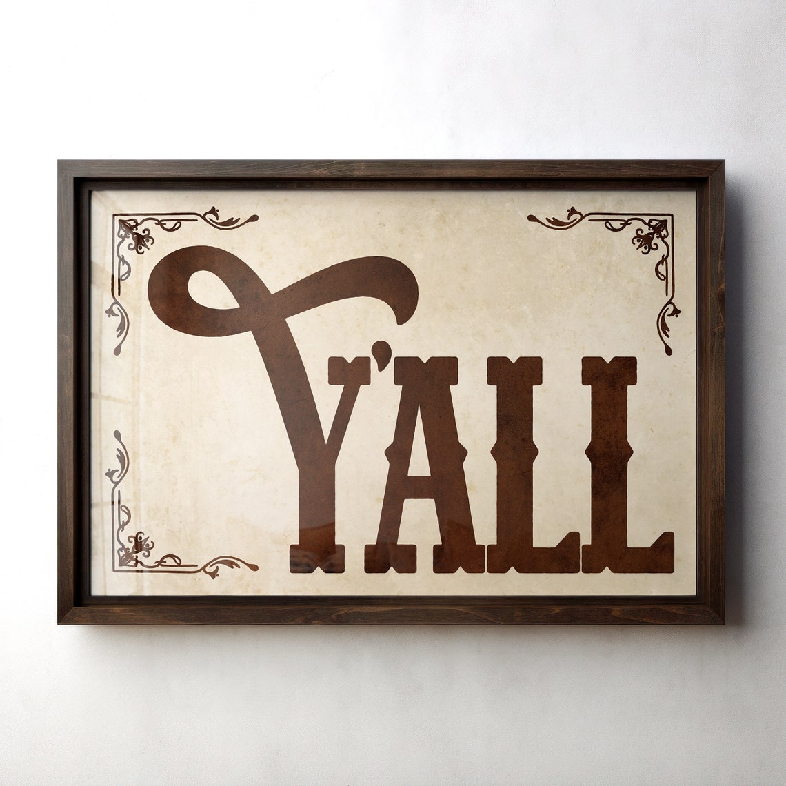 Yall Western Brown Script Vintage Corner Flourish Wall Poster
