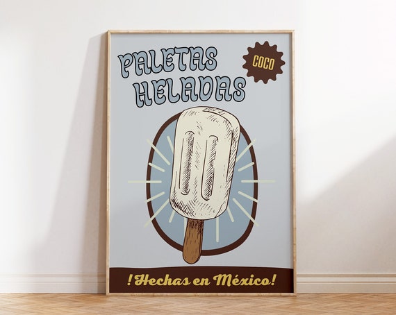 Vintage Mexican Print Ice Cream Poster Retro Mexican Decor Coconut Poster Mexico Gallery Wall Art Paletas Print 1 Print