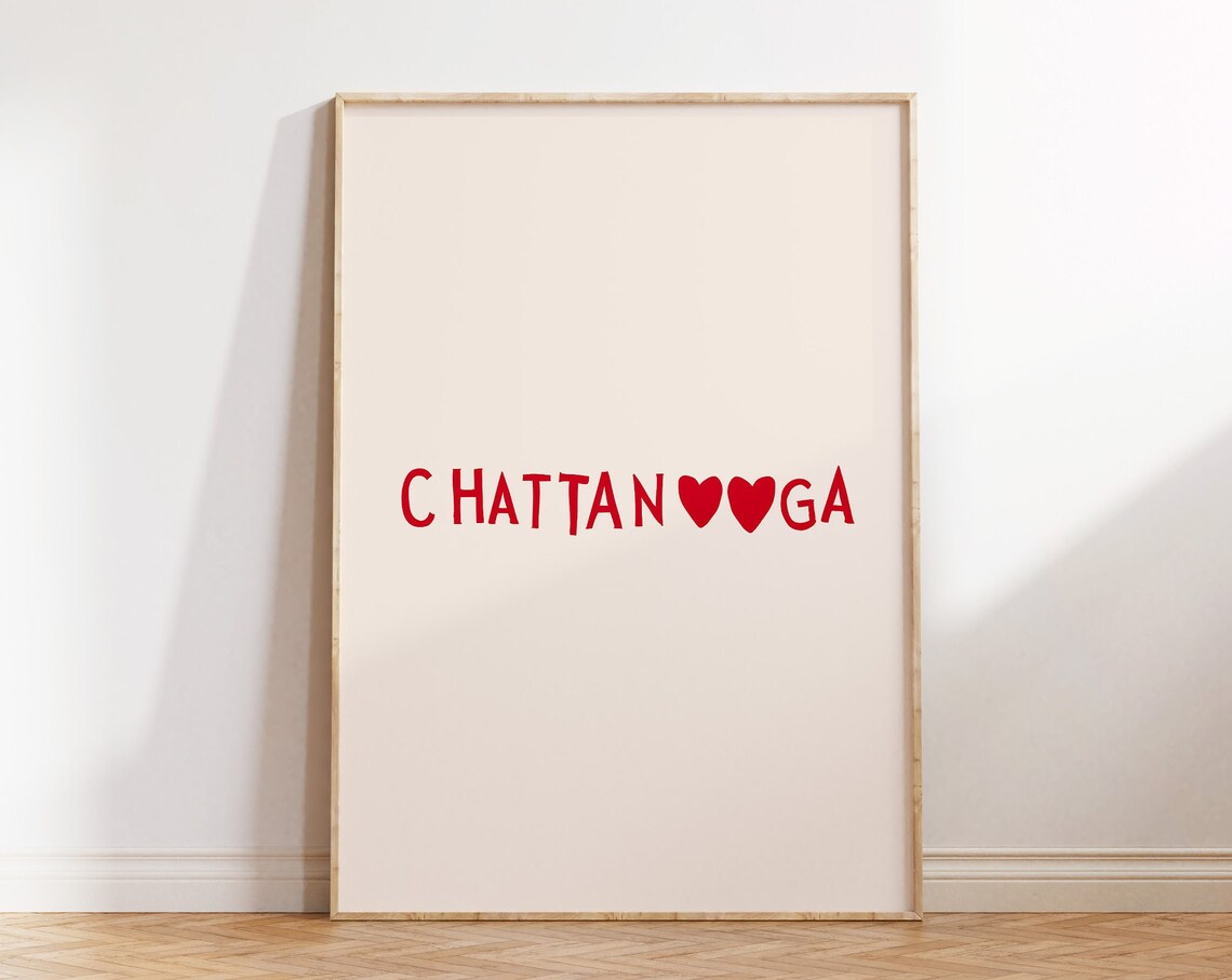 Chattanooga Red Double Heart Letter Minimalist City Name Poster - Image 2