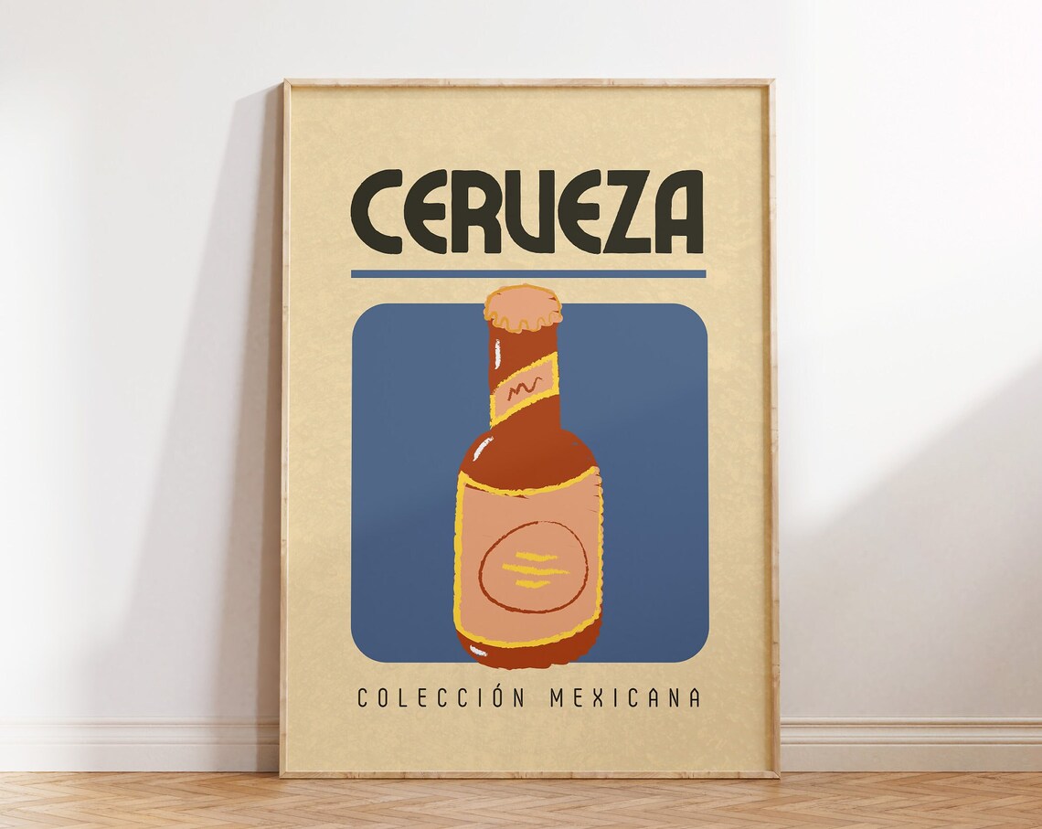 Cerveza Colección Mexicana Vintage Beer Bottle Bar Art Poster
