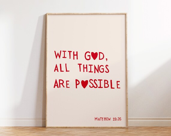 Minimalist Christian Wall Art Bible Scripture Poster With God All Things Are Possible Art Print Matthew 1926 Print 1 Print
