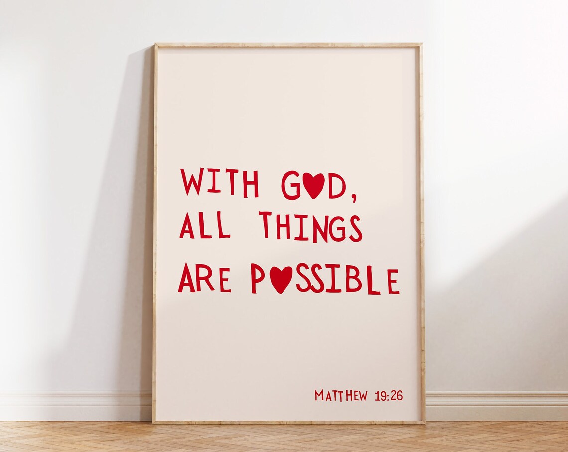 Minimalist Christian Wall Art Bible Scripture Poster With God All Things Are Possible Art Print Matthew 1926 Print 1 Print