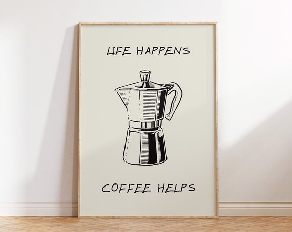 Trendy Neutral Coffee Print Vintage Coffee Poster Minimalist Kitchen Decor Retro Coffee Wall Art Coffee Pot Print 1 Print