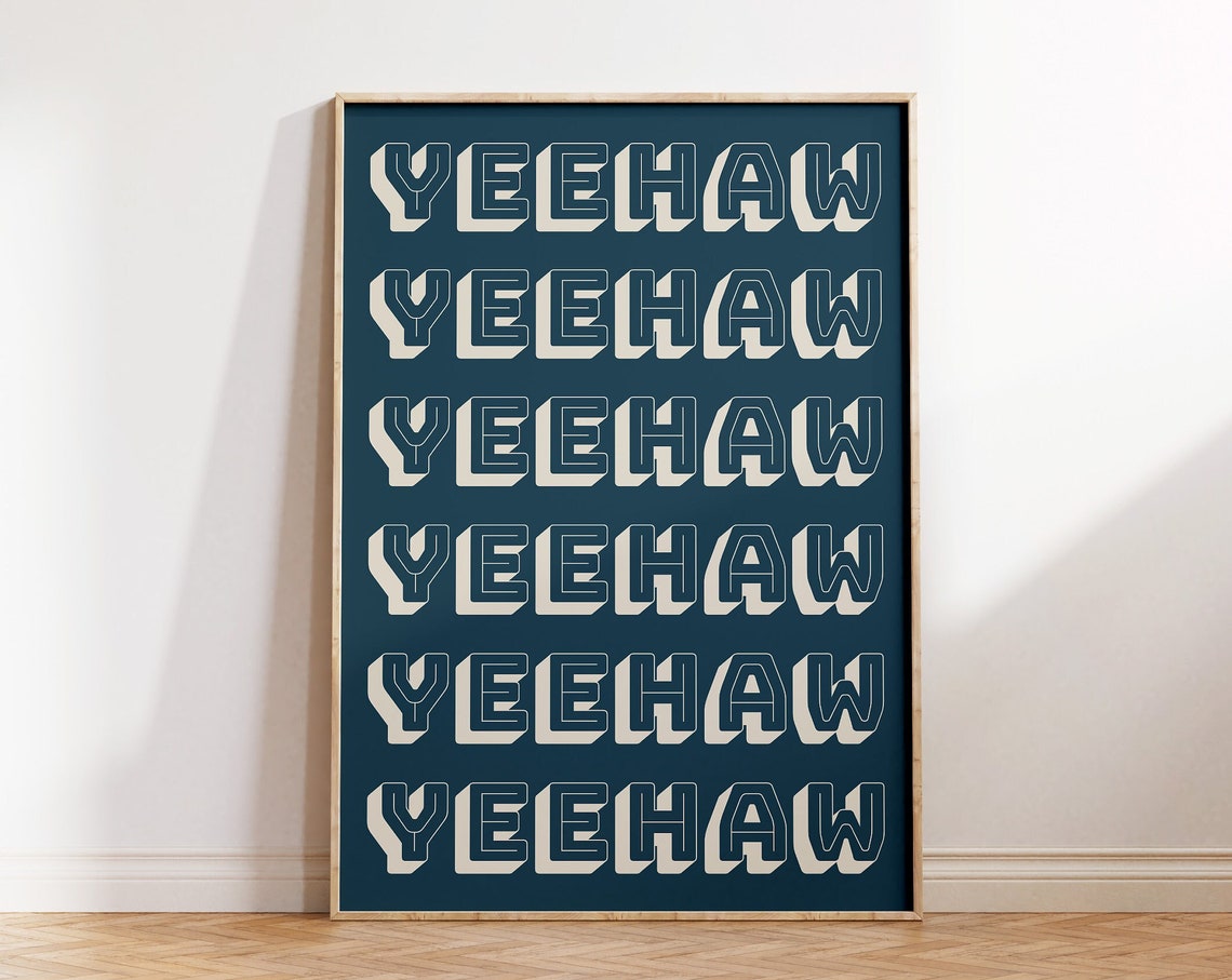 Yeehaw Repeated Navy Retro Western 3D Typography Rodeo Poster
