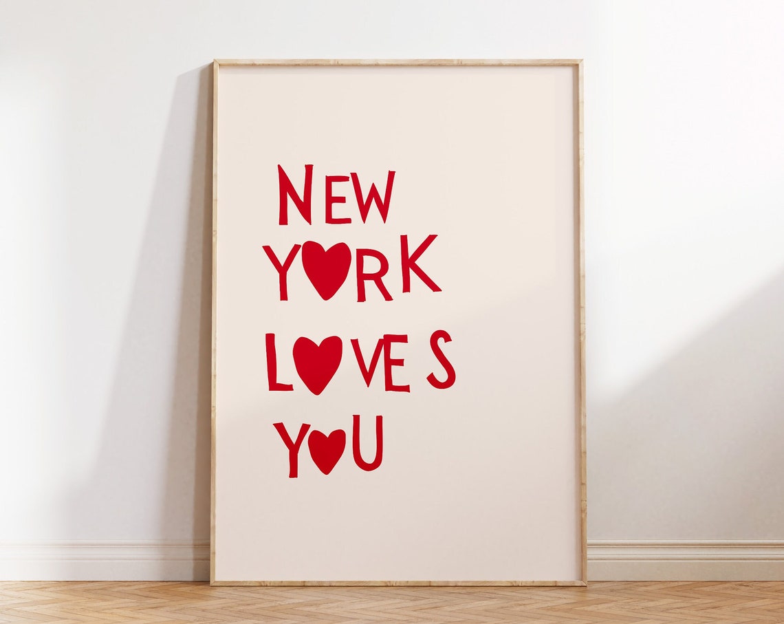 New York Loves You Red Heart Typography Love City Decor Print