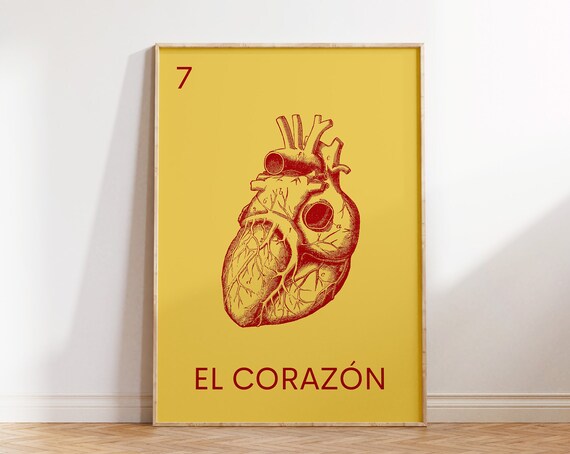 El Corazón Loteria Card Anatomical Heart Mustard Yellow Poster