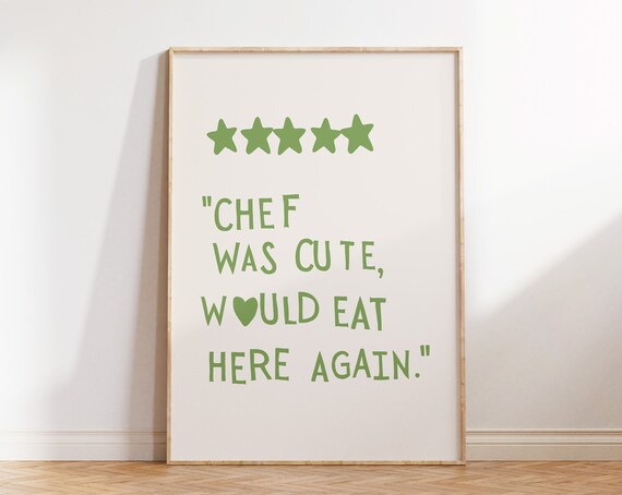 Aesthetic Kitchen Decor Cute Cooking Art Light Green Kitchen Wall Art Print Minimalist Heart Print Chef Art Print 1 Print