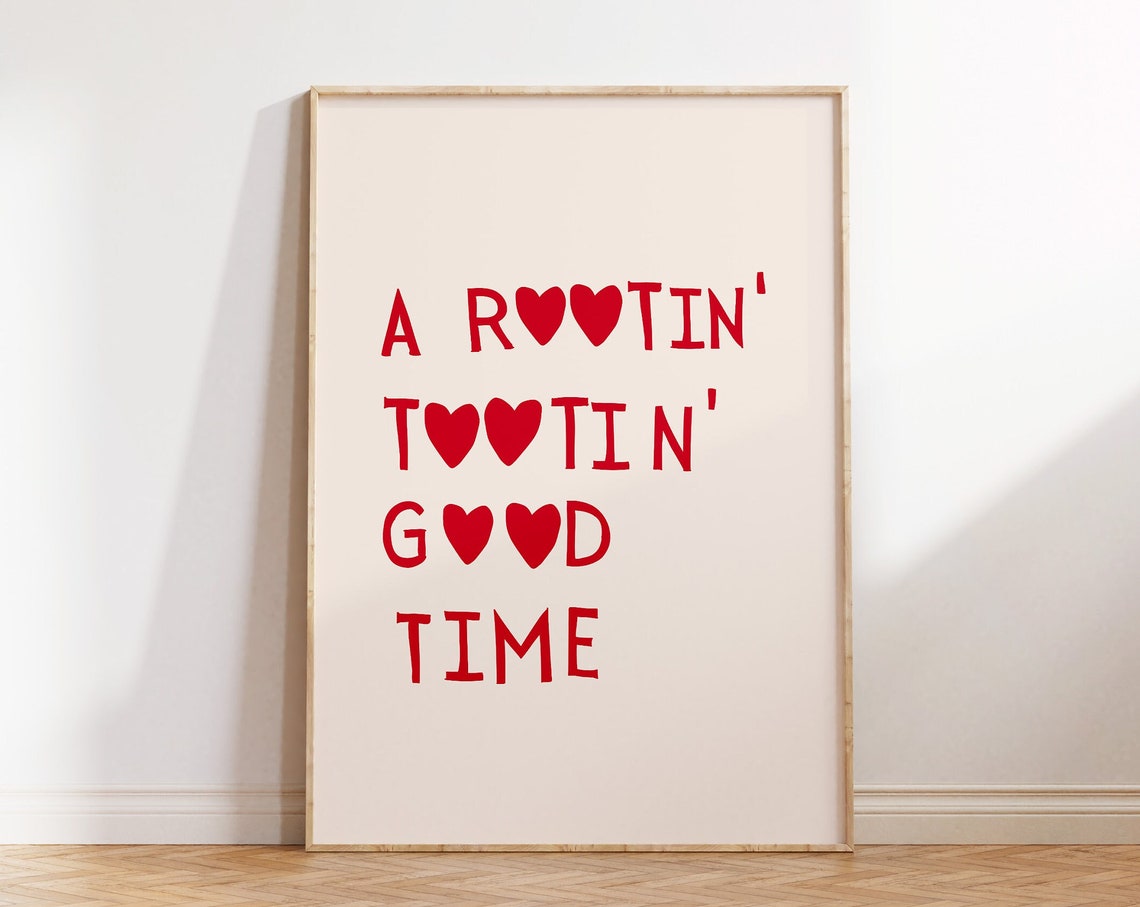 Rootin Tootin Good Time Red Heart Western Typography Quote Poster - Image 2