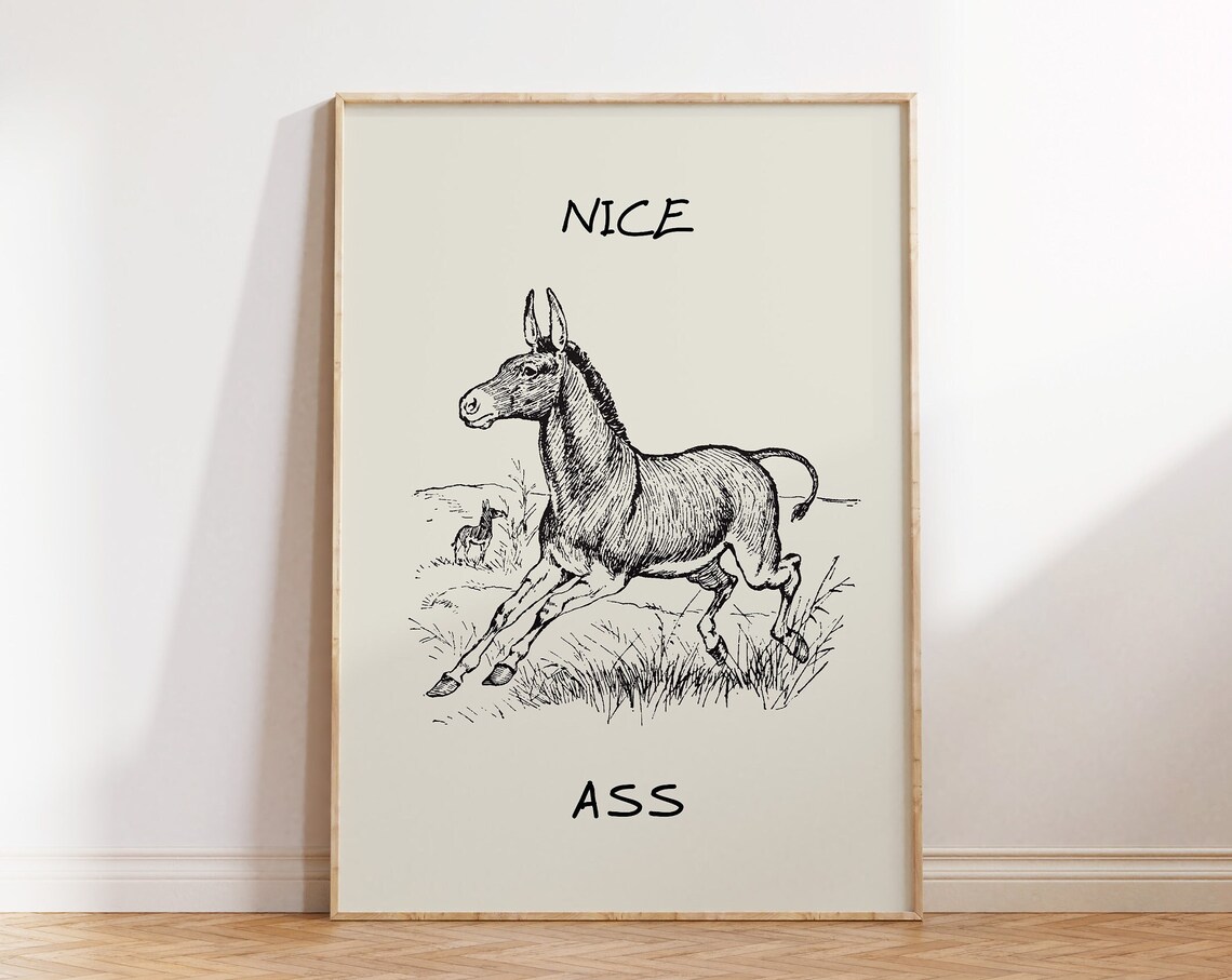 Vintage Donkey Print, Minimalist Funny Bathroom Art - Image 3