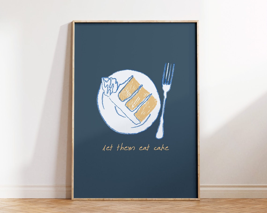 Let Them Eat Cake Whimsical Navy Birthday Cake Sketch Poster - Image 4