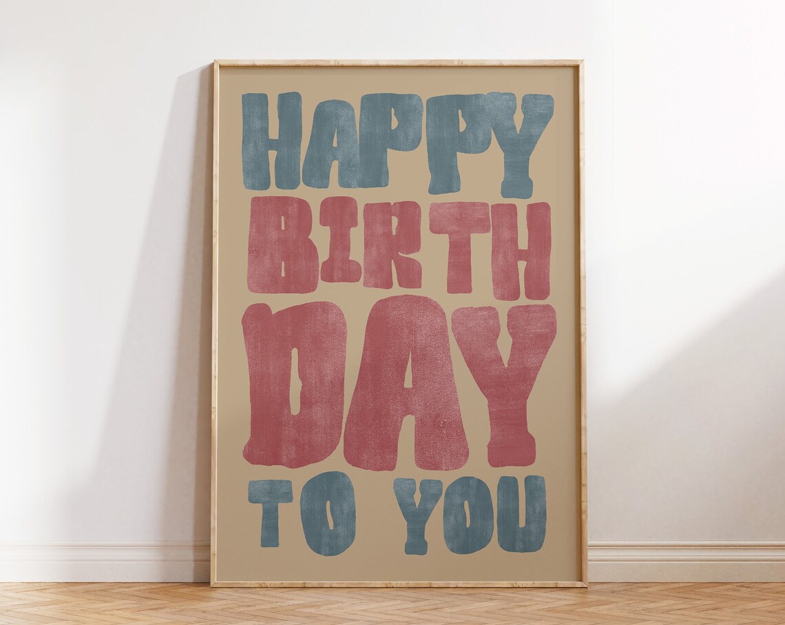 Happy Birthday Retro Typography Art Print