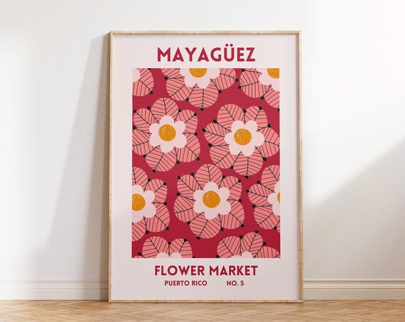 Mayaguez Puerto Rico Flower Market Pink Floral Travel Art Poster