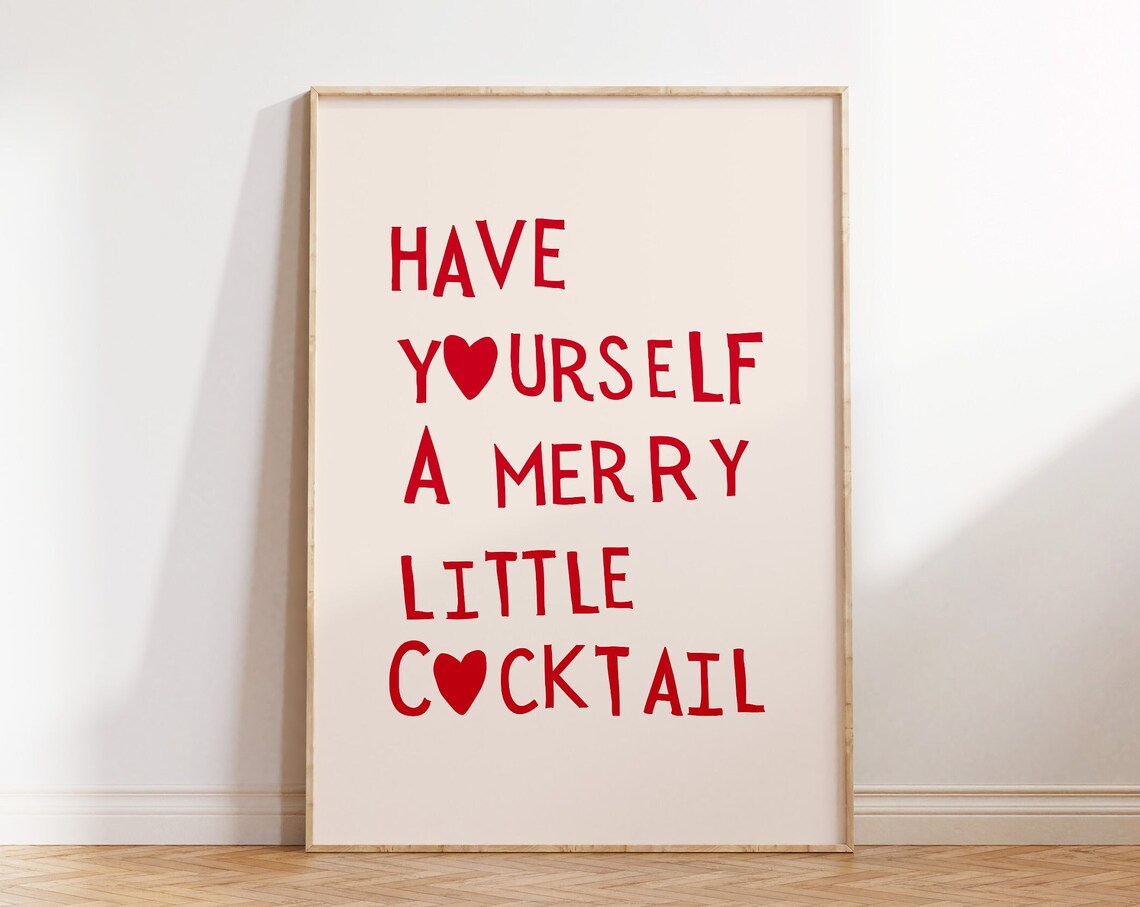 Christmas Cocktail Holiday Typography Poster, Bar Cart Decor