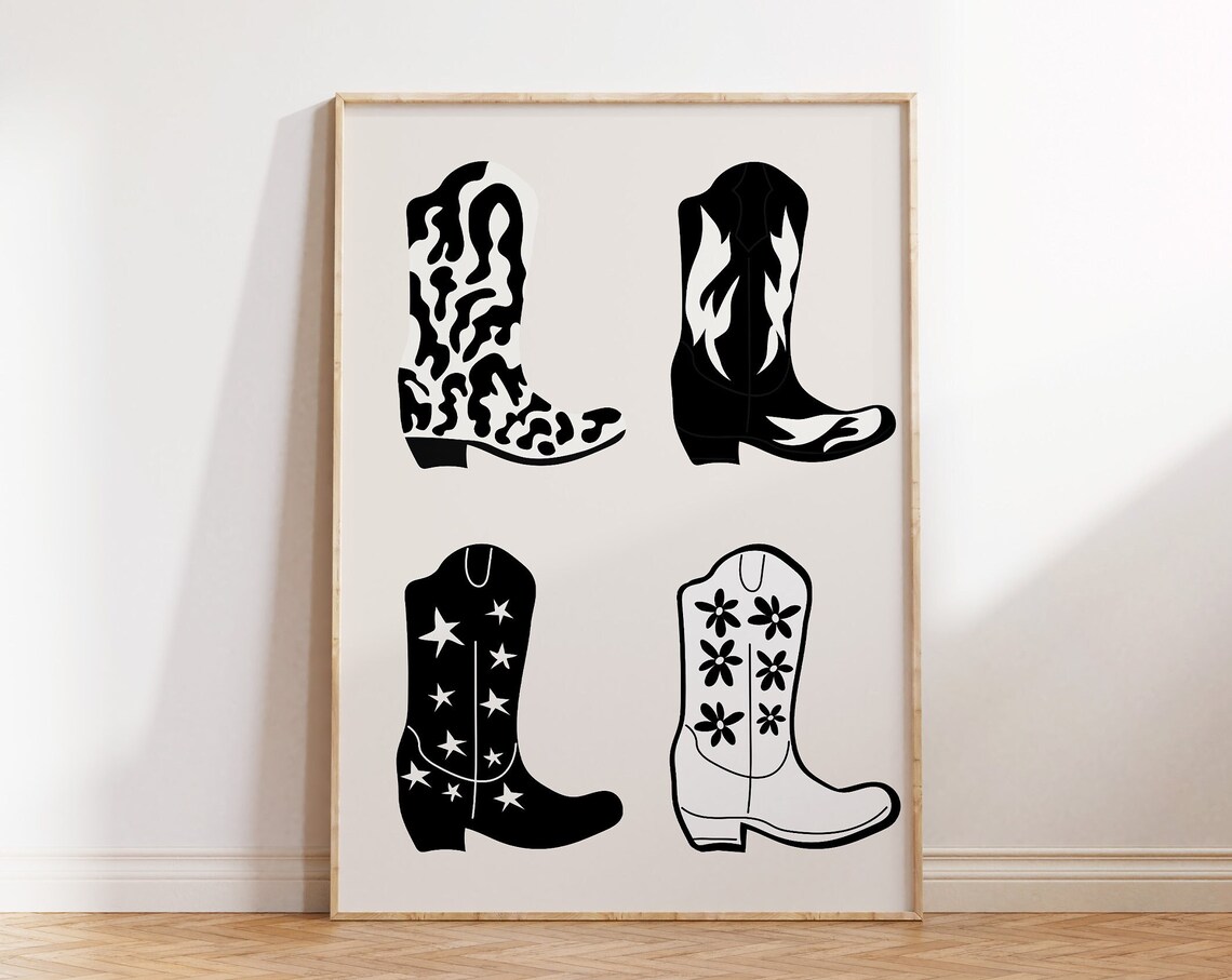 Four Black Cowboy Boots Leopard Star Floral Western Boot Wall Art - Image 4