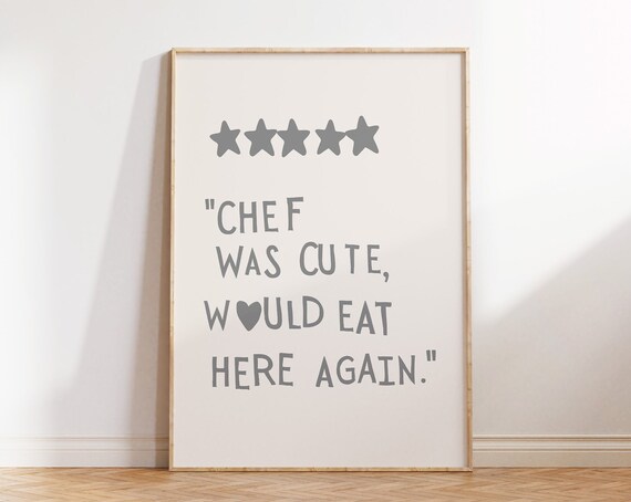 Aesthetic Kitchen Decor Cute Cooking Art Kitchen Wall Art Print Minimalist Heart Print Gray Chef Art Print 1 Print