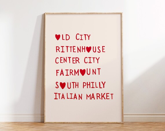 Philadelphia Art Print Cute Philly Poster Minimalist Heart Poster Trendy Philadelphia Decor Philly Wall Art 1 Print