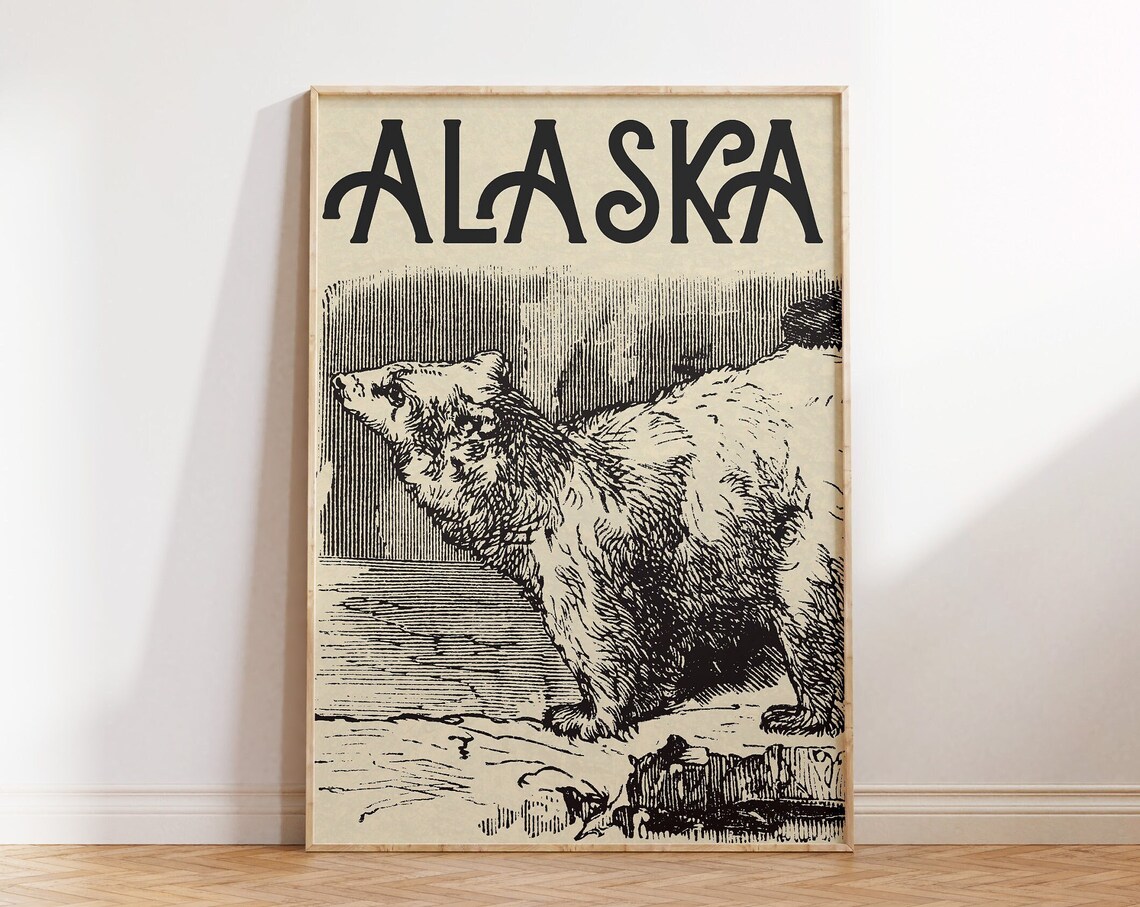 Alaska Polar Bear Vintage Travel Poster, Wall Art