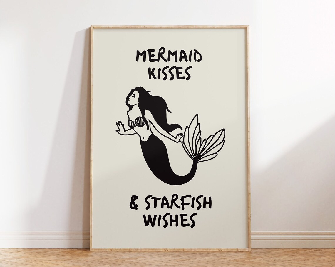 Mermaid Kisses and Starfish Wishes Coastal Beach Line Art Poster - Image 4